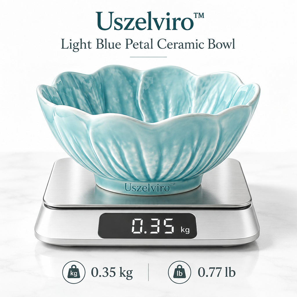 Uszelviro™ Light Blue Petal Ceramic Bowl – Sculptural Decorative Bowl for Elegant Everyday Living