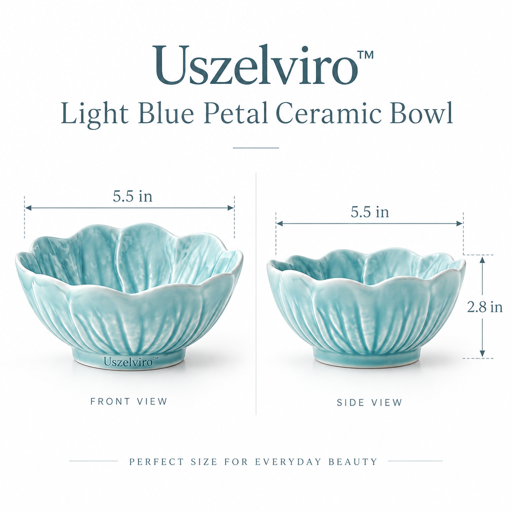 Uszelviro™ Light Blue Petal Ceramic Bowl – Sculptural Decorative Bowl for Elegant Everyday Living