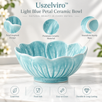 Uszelviro™ Light Blue Petal Ceramic Bowl – Sculptural Decorative Bowl for Elegant Everyday Living