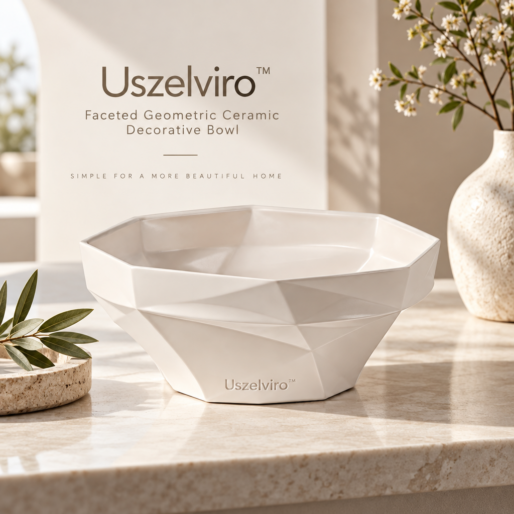 Uszelviro™ Faceted Geometric Ceramic Decorative Bowl – Modern Sculptural Accent for Elegant Home Styling