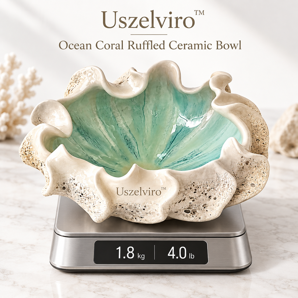 Uszelviro™ Ocean Coral Ruffled Ceramic Bowl – Sculptural Coastal Decorative Bowl for Elegant Home Styling