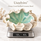Uszelviro™ Ocean Coral Ruffled Ceramic Bowl – Sculptural Coastal Decorative Bowl for Elegant Home Styling