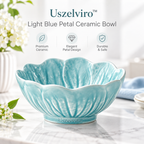 Uszelviro™ Light Blue Petal Ceramic Bowl – Sculptural Decorative Bowl for Elegant Everyday Living