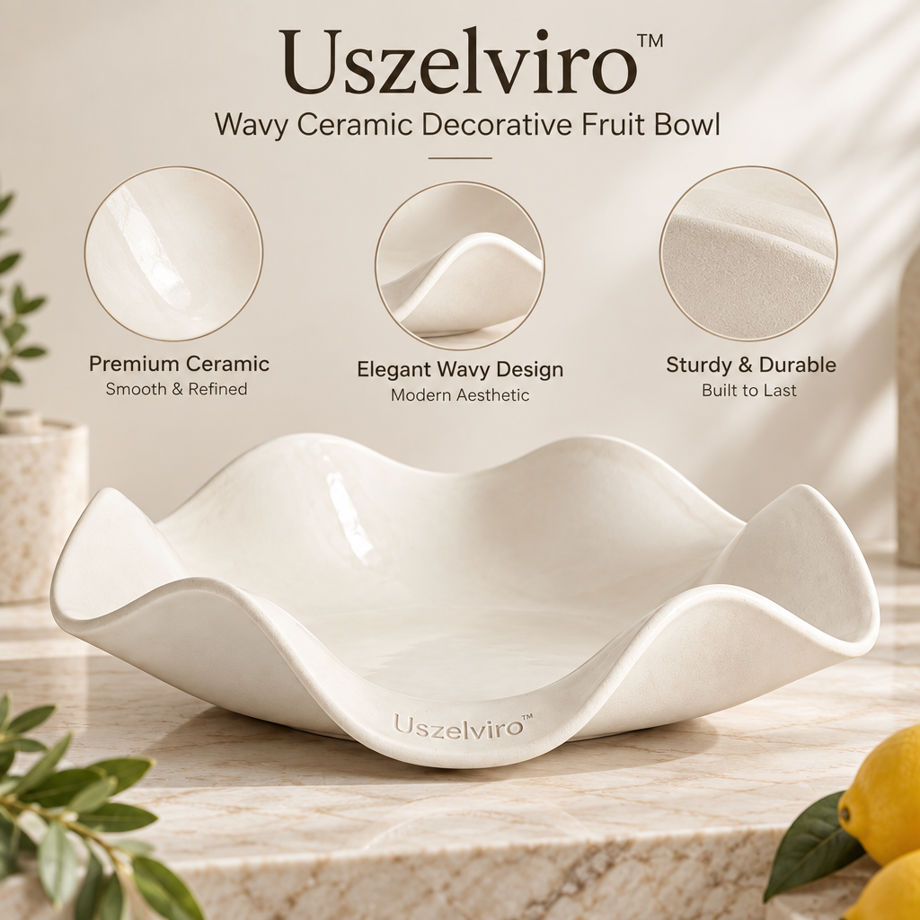 Uszelviro™ Sculptural Wave Ceramic Bowl – Organic Modern Decorative Bowl for Contemporary Home Styling
