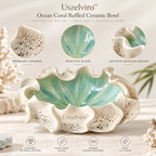 Uszelviro™ Ocean Coral Ruffled Ceramic Bowl – Sculptural Coastal Decorative Bowl for Elegant Home Styling