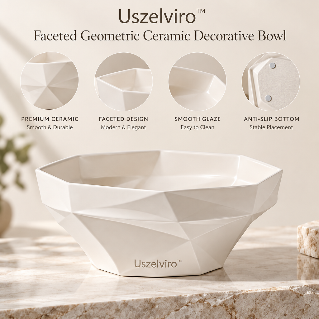 Uszelviro™ Faceted Geometric Ceramic Decorative Bowl – Modern Sculptural Accent for Elegant Home Styling