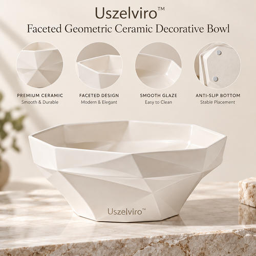 Uszelviro™ Faceted Geometric Ceramic Decorative Bowl – Modern Sculptural Accent for Elegant Home Styling