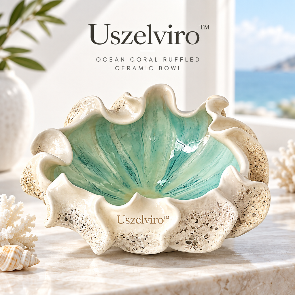 Uszelviro™ Ocean Coral Ruffled Ceramic Bowl – Sculptural Coastal Decorative Bowl for Elegant Home Styling