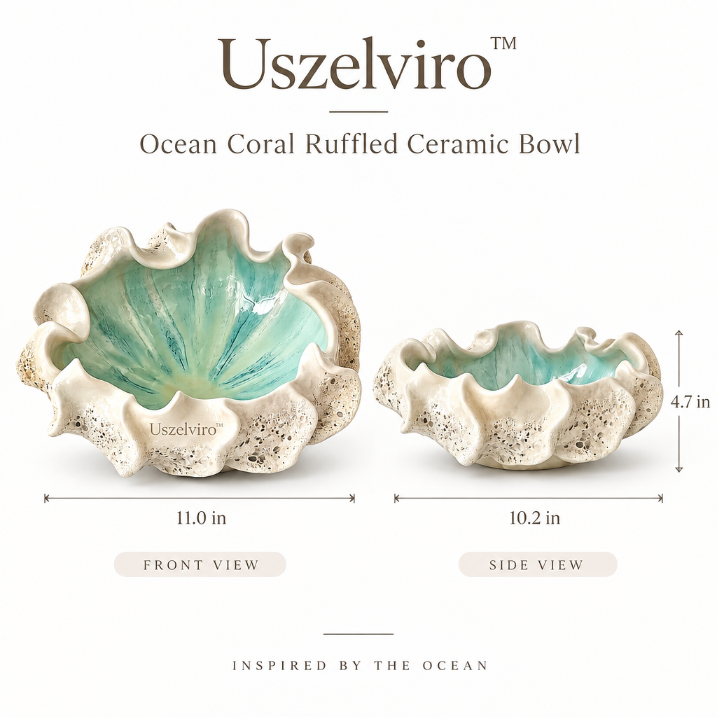Uszelviro™ Ocean Coral Ruffled Ceramic Bowl – Sculptural Coastal Decorative Bowl for Elegant Home Styling